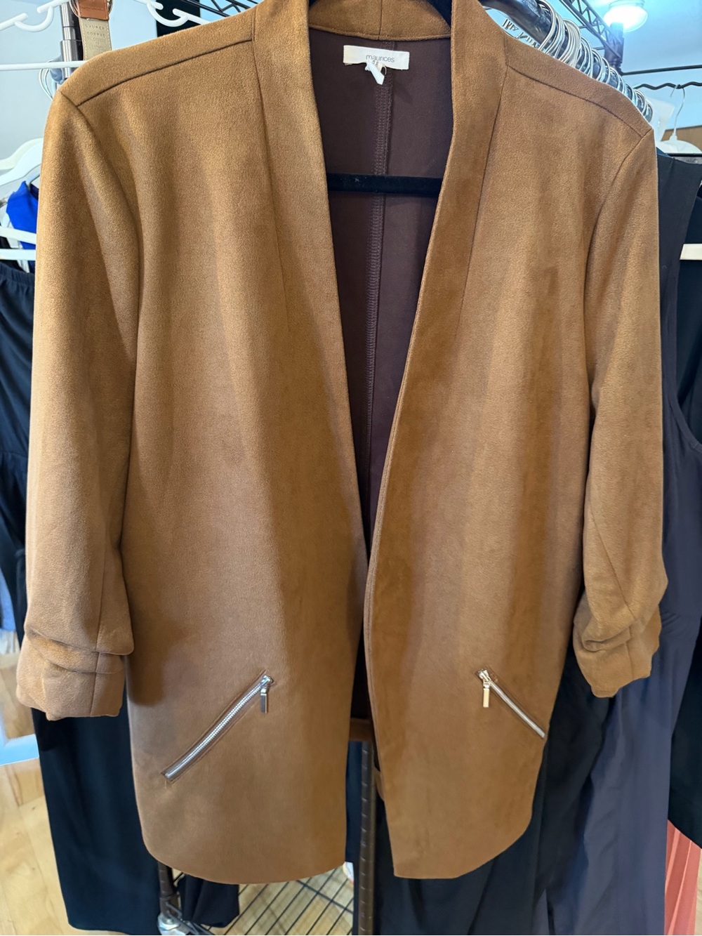 Maurices Faux Suede Brown Open-Front Blazer